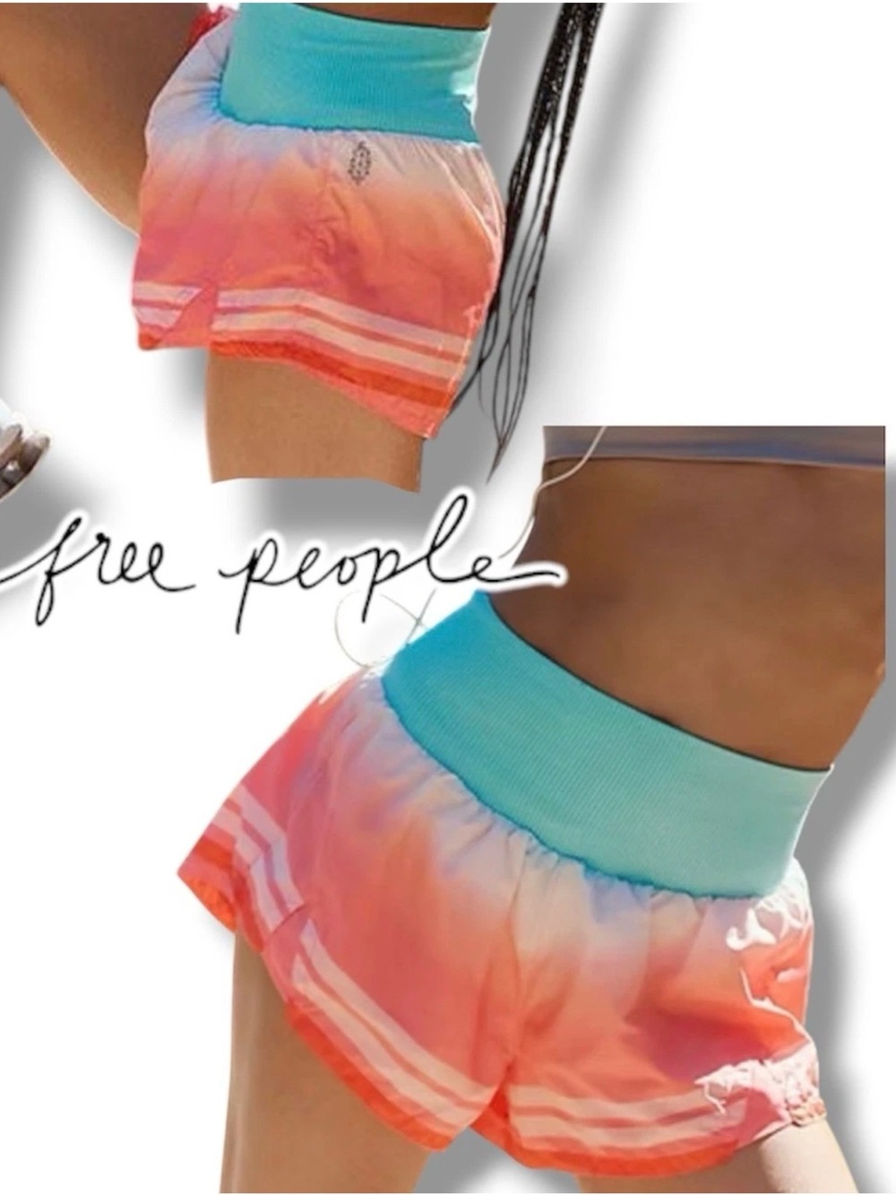 Free People Carpe Diem Ombre Coral & Aqua High-Rise Athletic Shorts Size XL